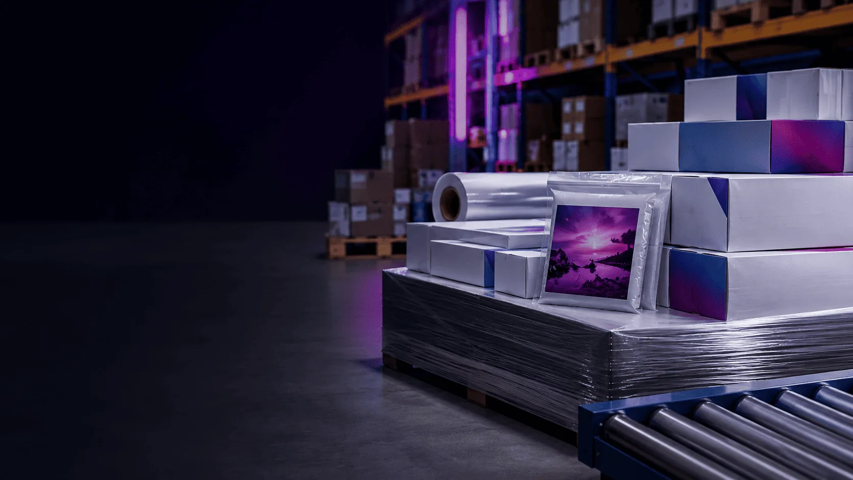 Verpacktes Fotopapier und Logistik im Lager